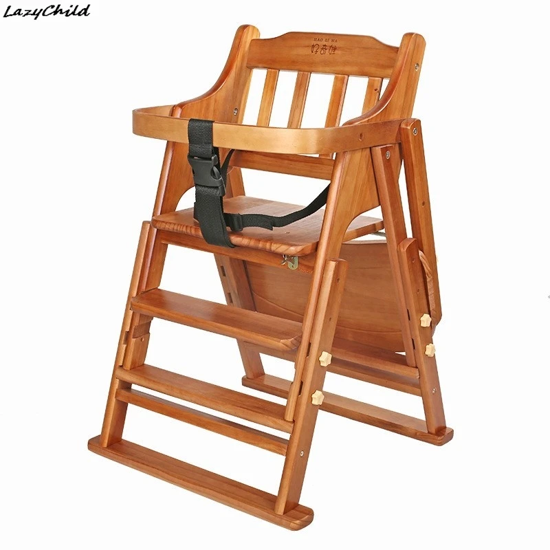 Lazychild Children's High Rise Dining Chair Solid Wood Home Use Pulley Seat Cushion Portable Foldable Seat Baby Eating