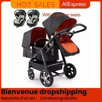 Poussette double pour jumeaux, poussette double de haute qualité pour 2 enfants, pliable également, avec siège auto inclus. 1