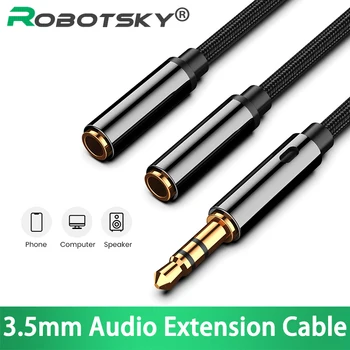 헤드폰 분배기 케이블 3.5mm 오디오 잭 분배기 연장 AUX 케이블, 3.5mm 수-2 포트 3.5mm 암 AUX 어댑터 케이블