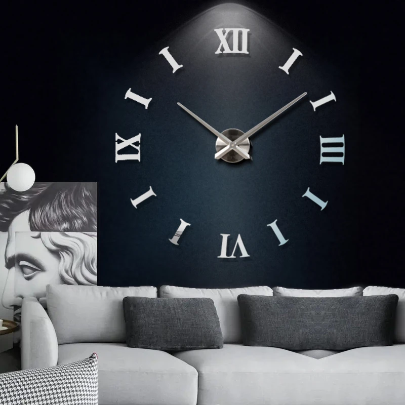 2022 New Home decoration big 27/47inch mirror wall clock modern design 3D DIY large decorative wall clock watch wall unique gift