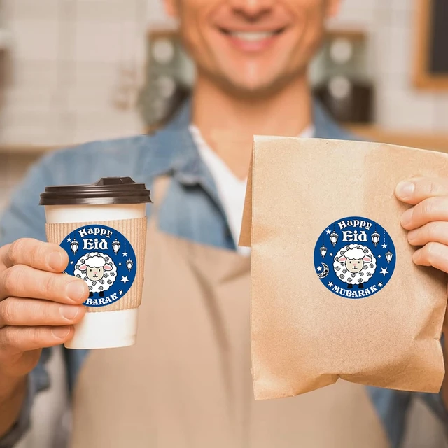 35 Eid Mubarak Adesivi Etichette Lucido Oro Lamina Viola Luna - Foto 9