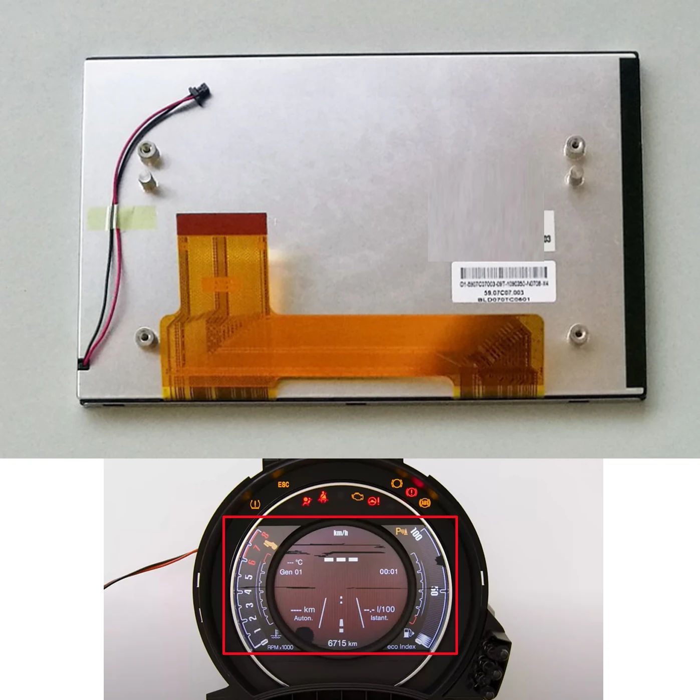 LCD Display For Fiat 500, Abarth 500, 595 695 instrument