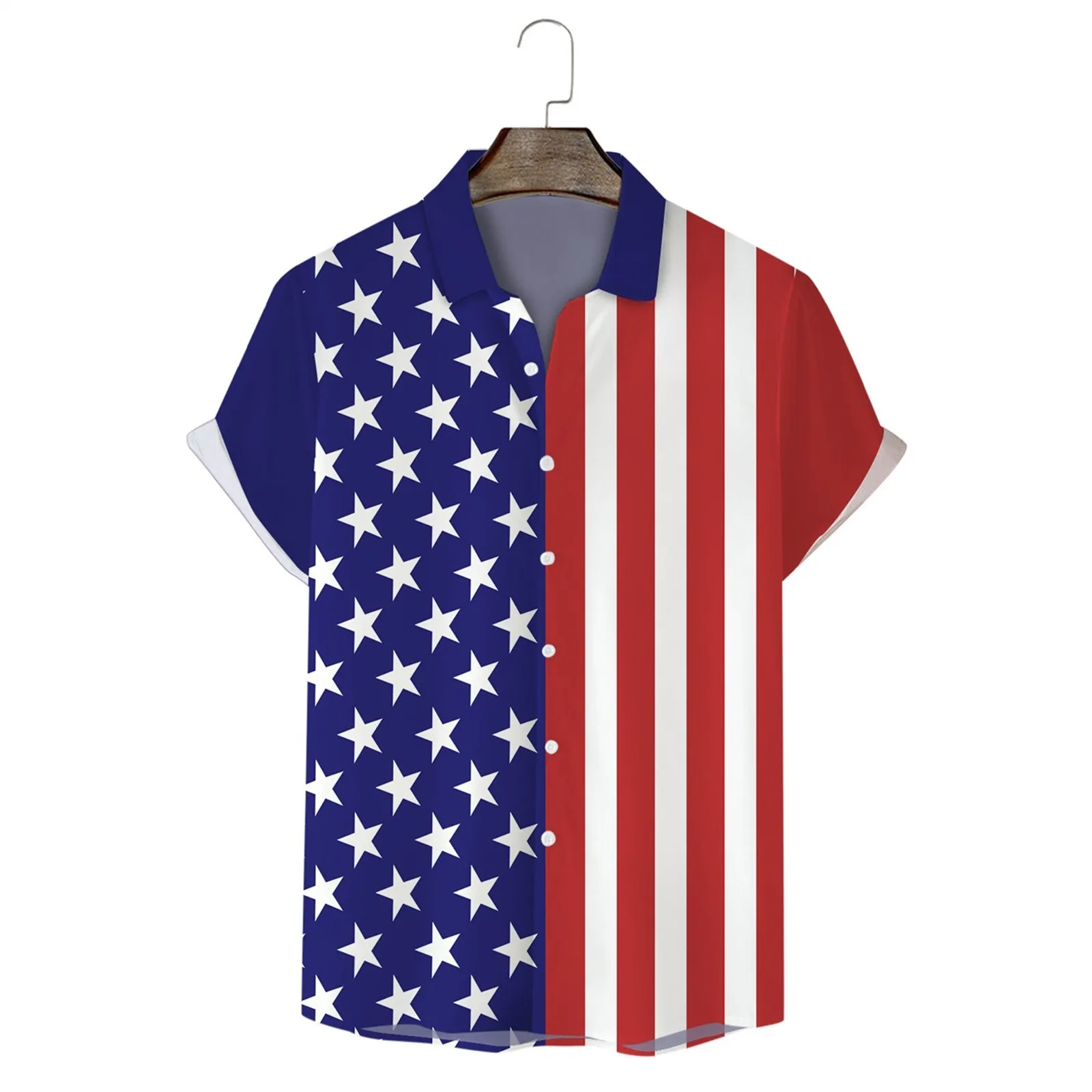 

mens independence day flag 3d digital printing lapel button t shirt shirt short sleeve business handsome men camisas de hombre