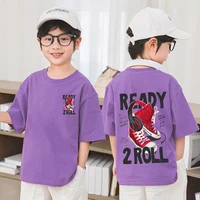 2025 Children’s Clothing Korean Trendy Shoes Print Graphic T Shirts Boys Summer Cotton Short-sleeved T-shirt Tops Kids Clothes