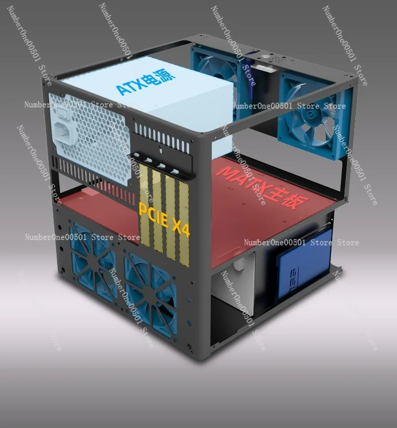 6Bay MATX NAS Case 2mm Anodized Aluminum Compatible With ATX Power Supply Black