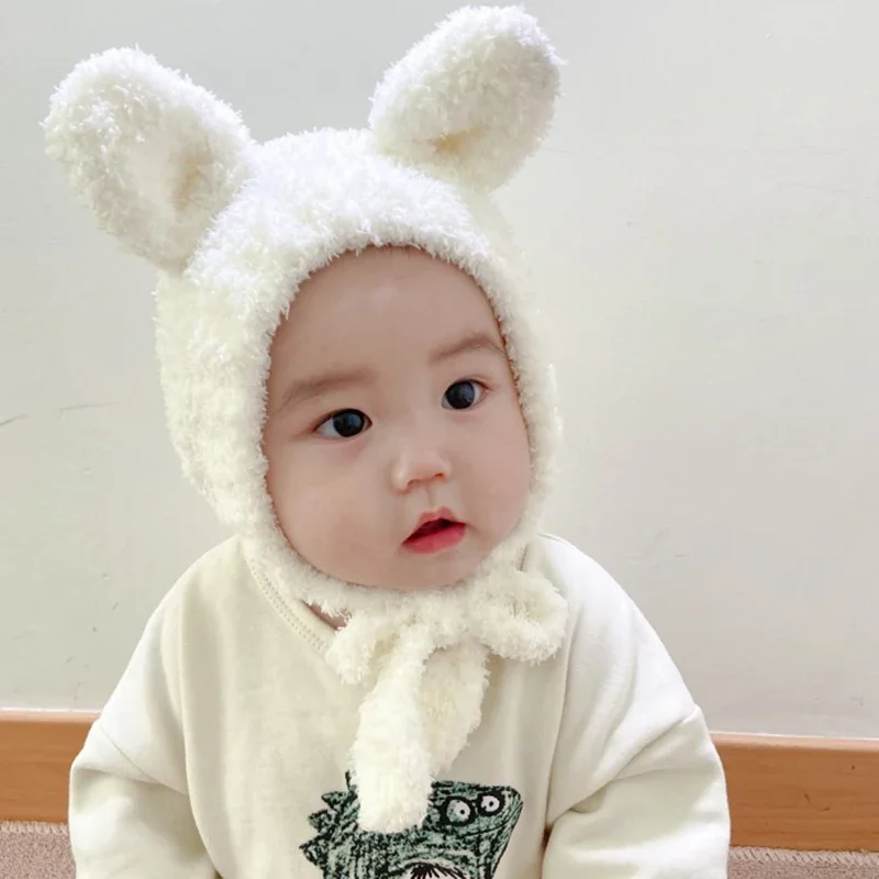 New Winter Baby Cute Hats Bear Ear Warm Plush Baby Boys Girls Cap Beanie Solid Color Toddler Kids Earflap Bonnet Cap For Newborn
