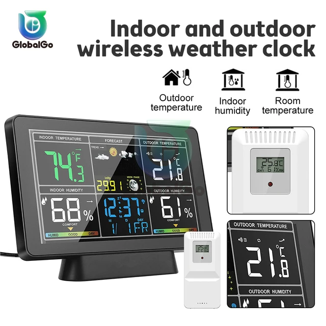 Baldr Wireless Wall Weather Station Home Color LCD Digital Temperature  Humidity Monitor Moon Phase Forecast Sensor Alarm Clock - AliExpress