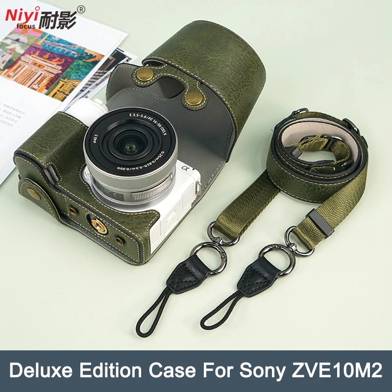 PU 가죽 카메라 케이스 ZV-E10 II ZV-E10M2용 조절 가능한 어깨끈 탈부착 가능한 렌즈 커버가 있는 전체 보호 기능