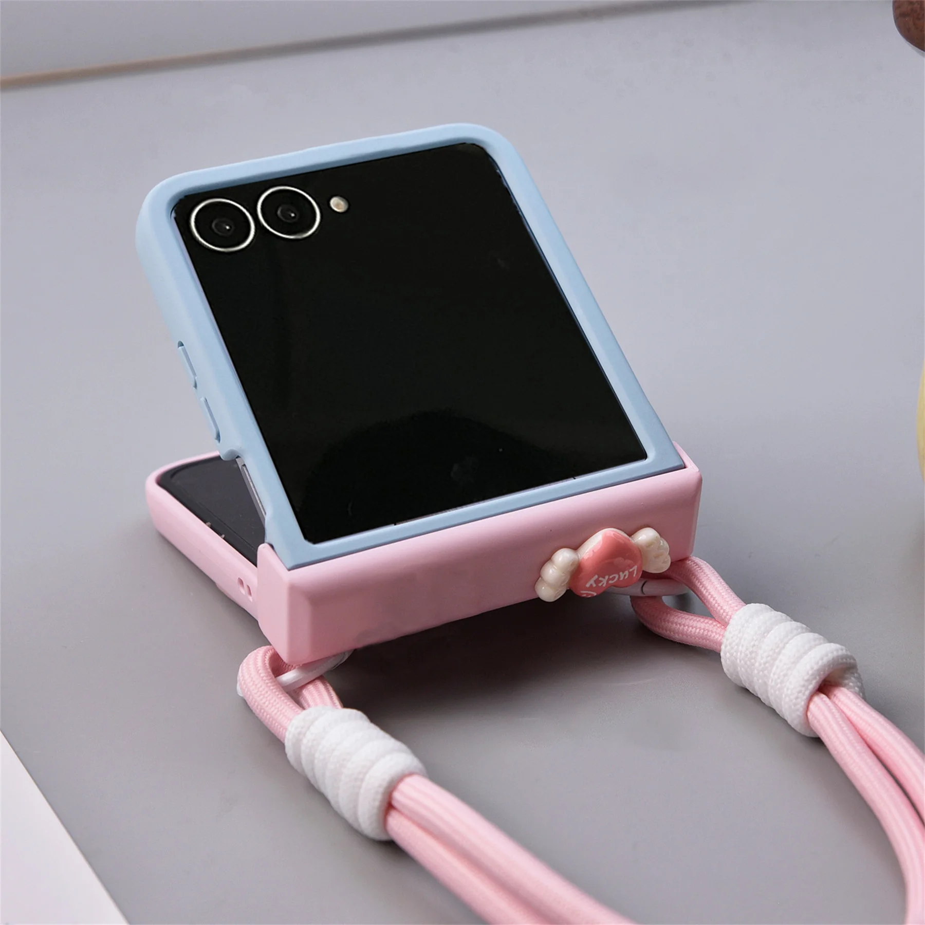 Luxury Fresh Blue Pink Wing Phone Case with Strap - Shockproof Cover