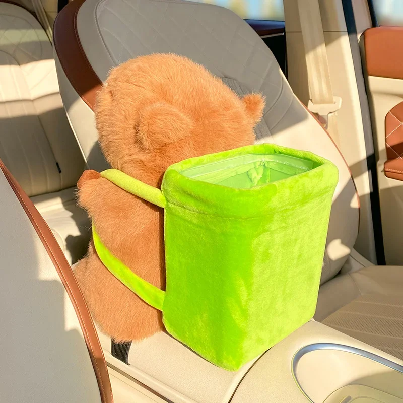 27cm Car Trash Bins Cute Capybara Tissue Box Interior Trash Car Storage Bucket Female Umbrella Key Phone Storage Box