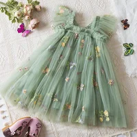 Summer Girls' Princess Party Birthday Dress Sweet Baby Girls Dress Back Bow Wings Fairy Strap Embroidered Butterfly Mesh Dress 2
