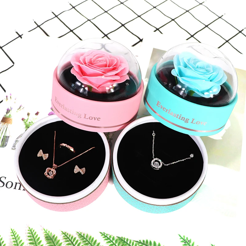 Eternal Rose Flower Gift Box For Anniversary Birthday Mother's Valentine's Day Party Jewelry Ring Earrings Necklace Storage Box