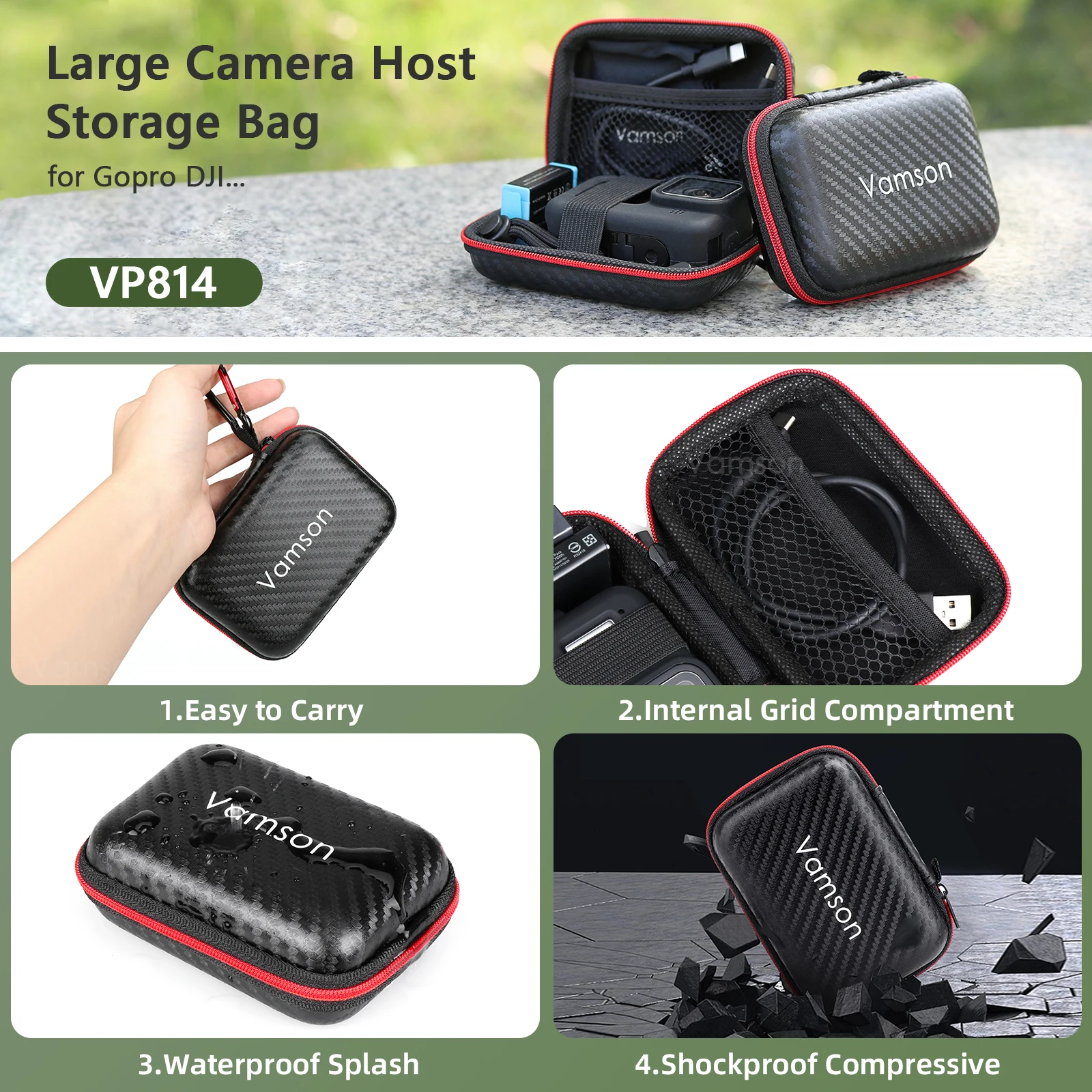 TEKCAM Valigetta Rigida In EVA Impermeabile Per Action Camera GoPro E Akaso, Custodia Da Viaggio Media Con Manico
