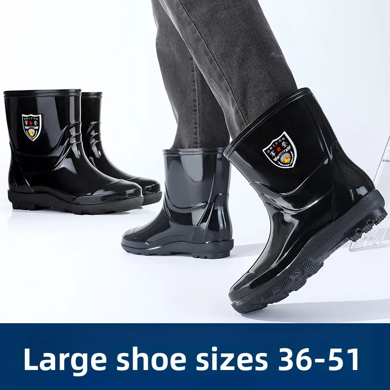 Bottes de pluie homme grande taille tube haut épaisses antidérapantes pêche chaudes tailles larges