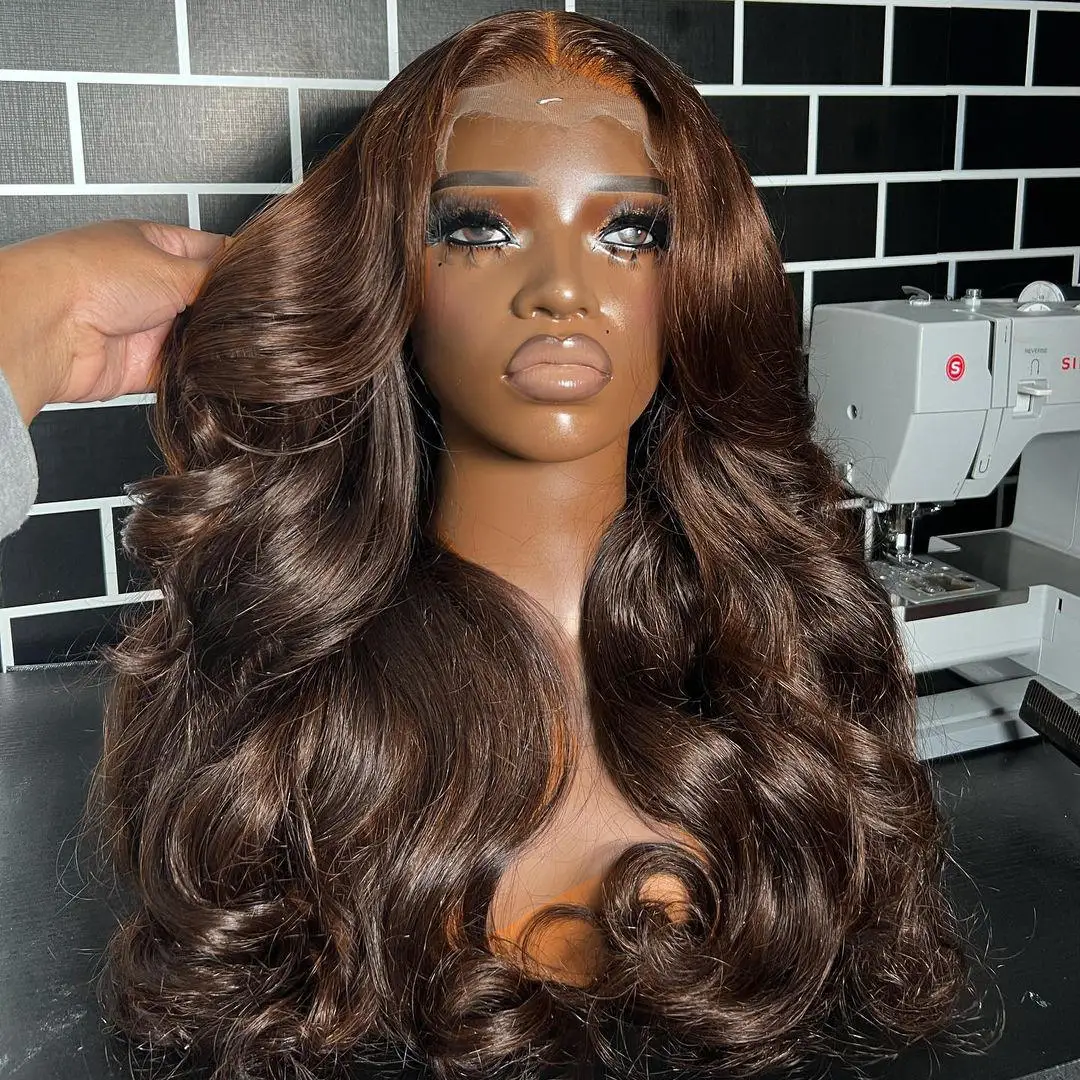 36 40 Inch Chocolate Brown 13x6 Human Hair Wigs Hd Lace Frontal Wig Colored Transparent Body Wave Brown Wig For Women 4x4 5x5
