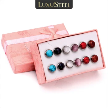 LUXUSTEEL 6 쌍 귀걸이 세트, 오프 아이즈 스톤 이어 스터드, 골드 컬러, 스테인레스 스틸, 클래식 브린코 파티 쥬얼리