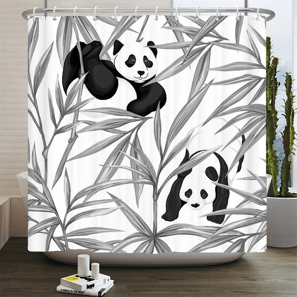 

Funny Panda Shower Curtain Cute Pattern Waterproof Polyester Shower Curtain Baby Room Decor Bathtub Curtain Textured With Hooks
