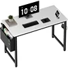 Computer Desk White Writing Table for Small Spaces Home Office 39 Inch Modern Study PC Desk with Storage Bag H 1