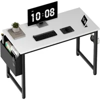 Computer Desk White Writing Table for Small Spaces Home Office 39 Inch Modern Study PC Desk with Storage Bag H 1