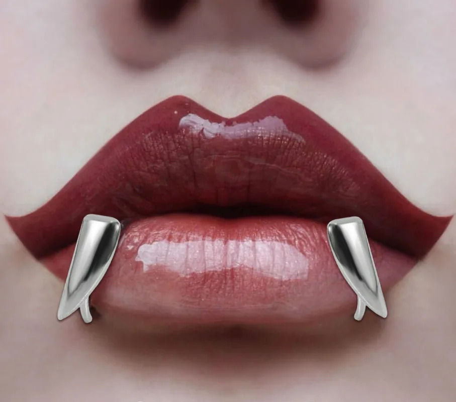1pair Vampire Fake Piercing Lip Ring Punk Exaggerated Gothic Jewelry Trend Fashion Unique Stainless Steel Punk Stainless Steel
