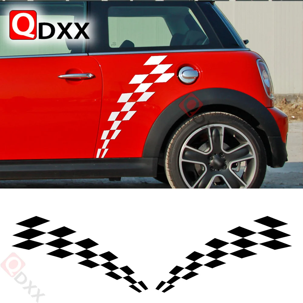 

2 шт., наклейки на дверь и боковые полосы в виде шахматного флага для Mini Cooper R56 R57 R58 Clubman R55 F54 R60 F60 56 F55 R61 R50 R52