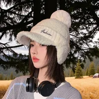 Trendy Women’s Winter Plush Beanie | Fleece-Lined Ear-Flap Visor Hat - Versatile Pom-Pom Knit Cap