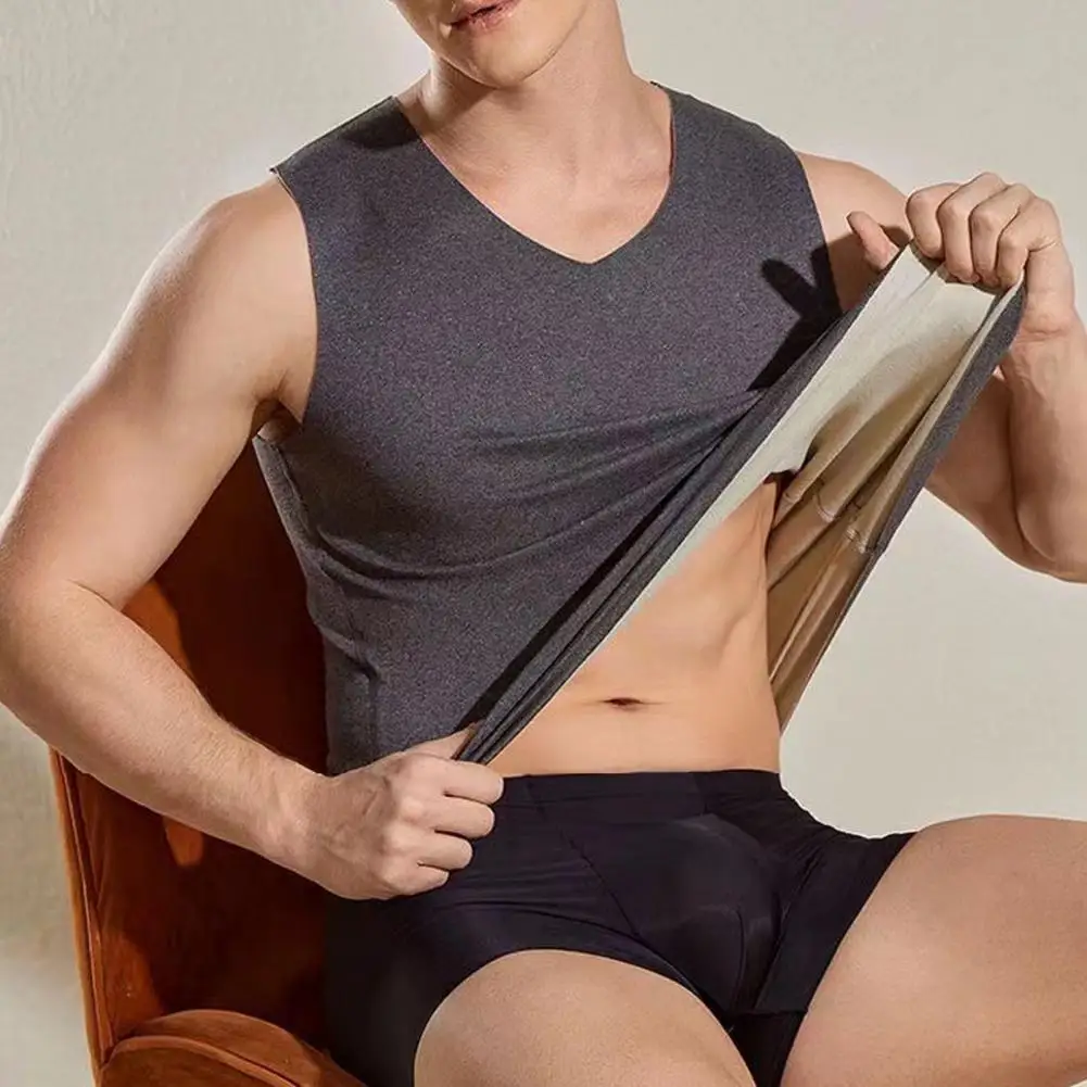 

Жилет мужской с флисовой подкладкой, бесшовный термальный жилет с V-образным вырезом, эластичное облегающее мягкое теплое однотонное нижнее белье на осень-зиму