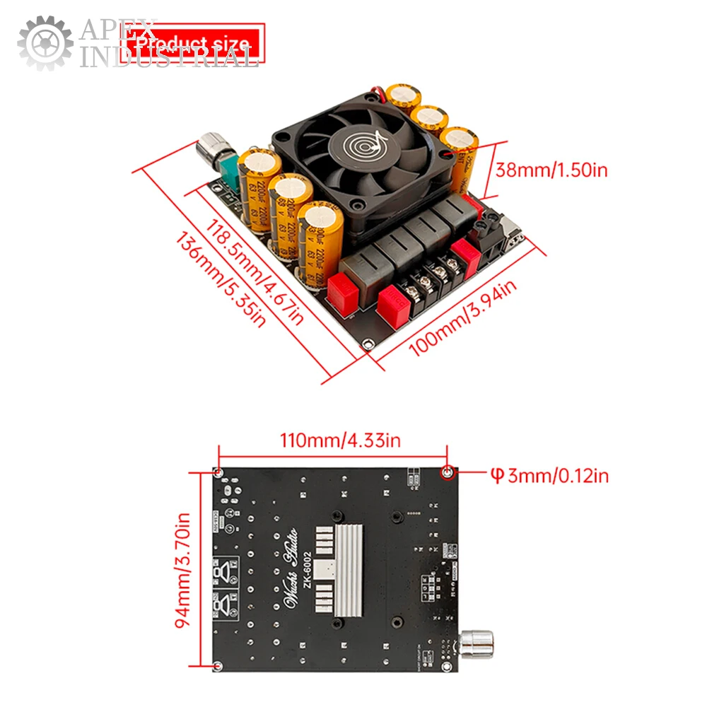 ZK-6002 DC 18-50V Pure Post Amplifier Board 600W+600W 2 Dual