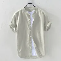 Men's Shirts Summer Baggy Cotton Linen Solid Short Sleeve Shirts For Men Retro Loose Button Up Shirt Blouse Men Chemise Homme