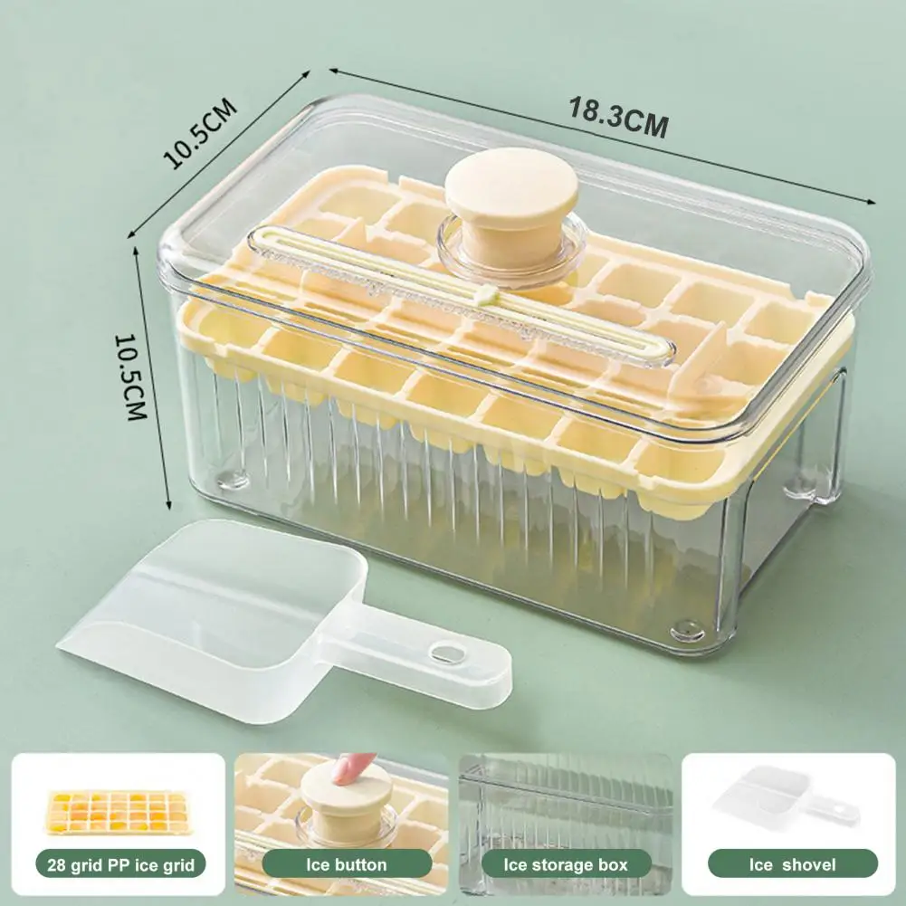 1 Set Ice Cube Mold Press Button Design Easy To Demold Food Grade Ice Making Mold Tool With Shovel Household Supplies