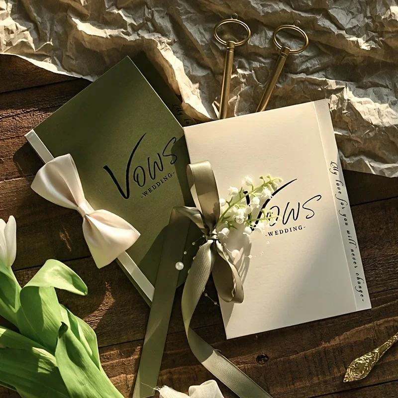 Romantic Wedding Vow Renewal Kit for Couples-2pcs Set with Bride Groom Confession Books Love-Themed Cards Matching Pens