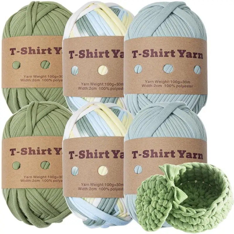 6 Rolls Set Knitting Yarn Set T-shirt Yarn Crocheting Projects Chunky Yarn  Spaghetti Yarn for Rugs Baskets Throw Blanket Crochet Pet Bed , Set C 