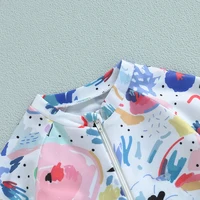 Baby Girls Boys Rash Guard Swimsuit Playsuits Rompers Watercolour Print Zipper Short Sleeve Sun Protection Bathing Suit 4