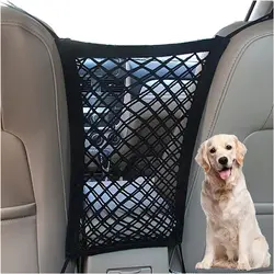 Pet Car Barrier with Automatic Safety Mesh Storage and Back Seat Protector (Black)