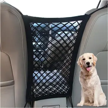 Barrera de coche para mascotas con bolsa de almacenamiento de malla de seguridad automática, Protector de asiento trasero, red de seguridad para s