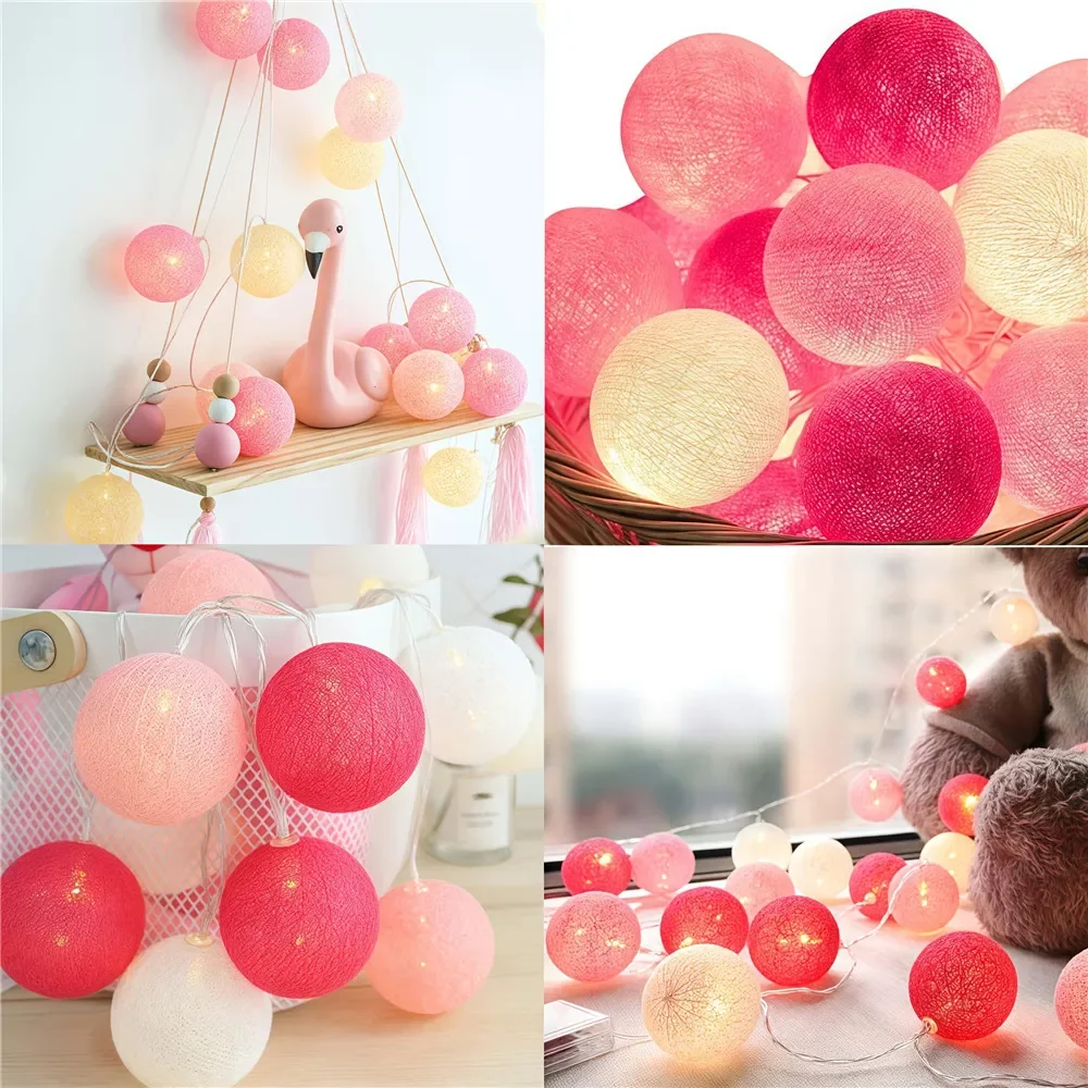 Cotton Garland Balls String Lights for Christmas Outdoor Decor