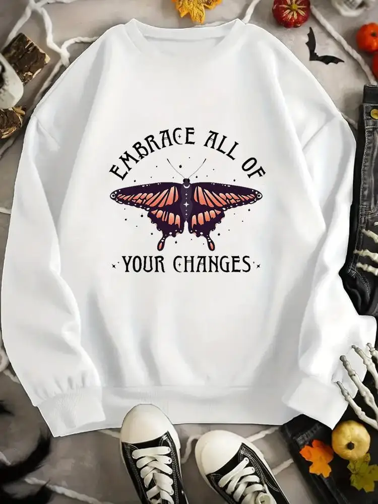 

Butterfly Letter 90s Long Sleeve Pullovers O-neck Clothing Print Fashion Lady Fleece Casual Women Cartoon Graphic Sweatshirts