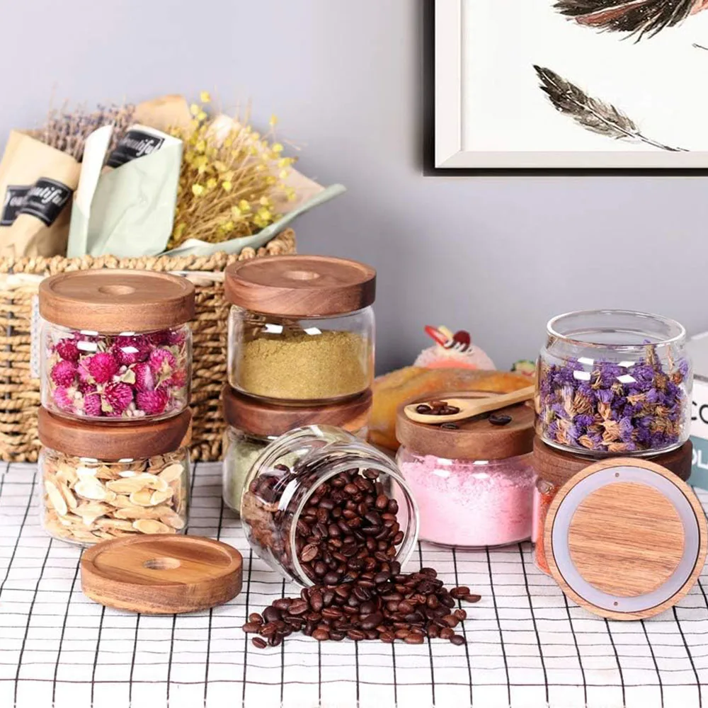 Spice Containers - 8.5oz Glass Spice Jars Stackable Empty Round Spice Bottles for kitchen Seasoning,coffee bean,tea,suger,herbs 3