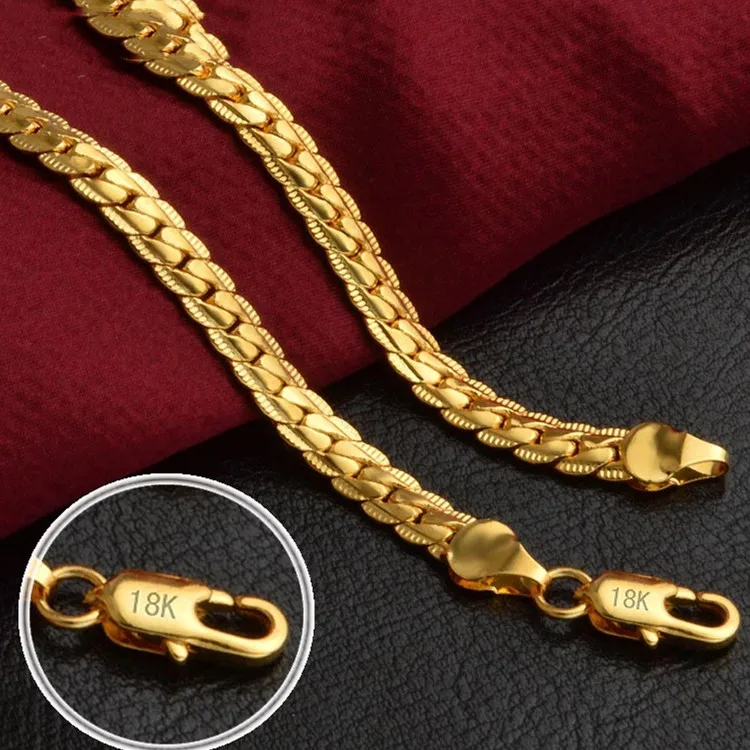 전체 측면 체인 목걸이, 18k 골드 925 스털링 실버, 여성 패션, 웨딩 파티 쥬얼리, 20-60cm, 5mm 도매