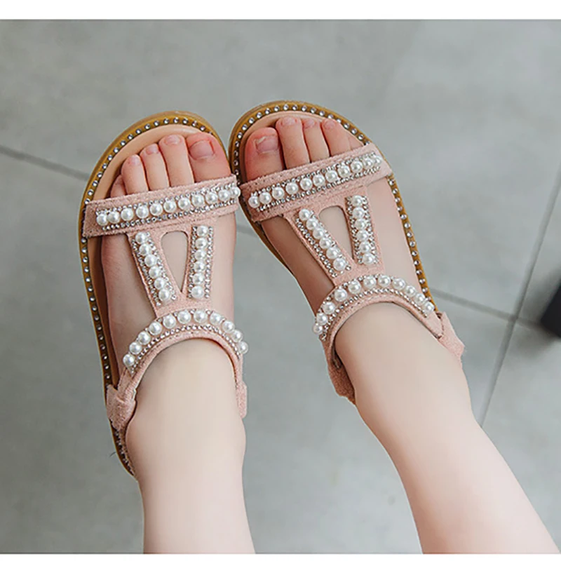 Girls Sandals Kids Summer Roman Shoes 2022 Elegant Pearl