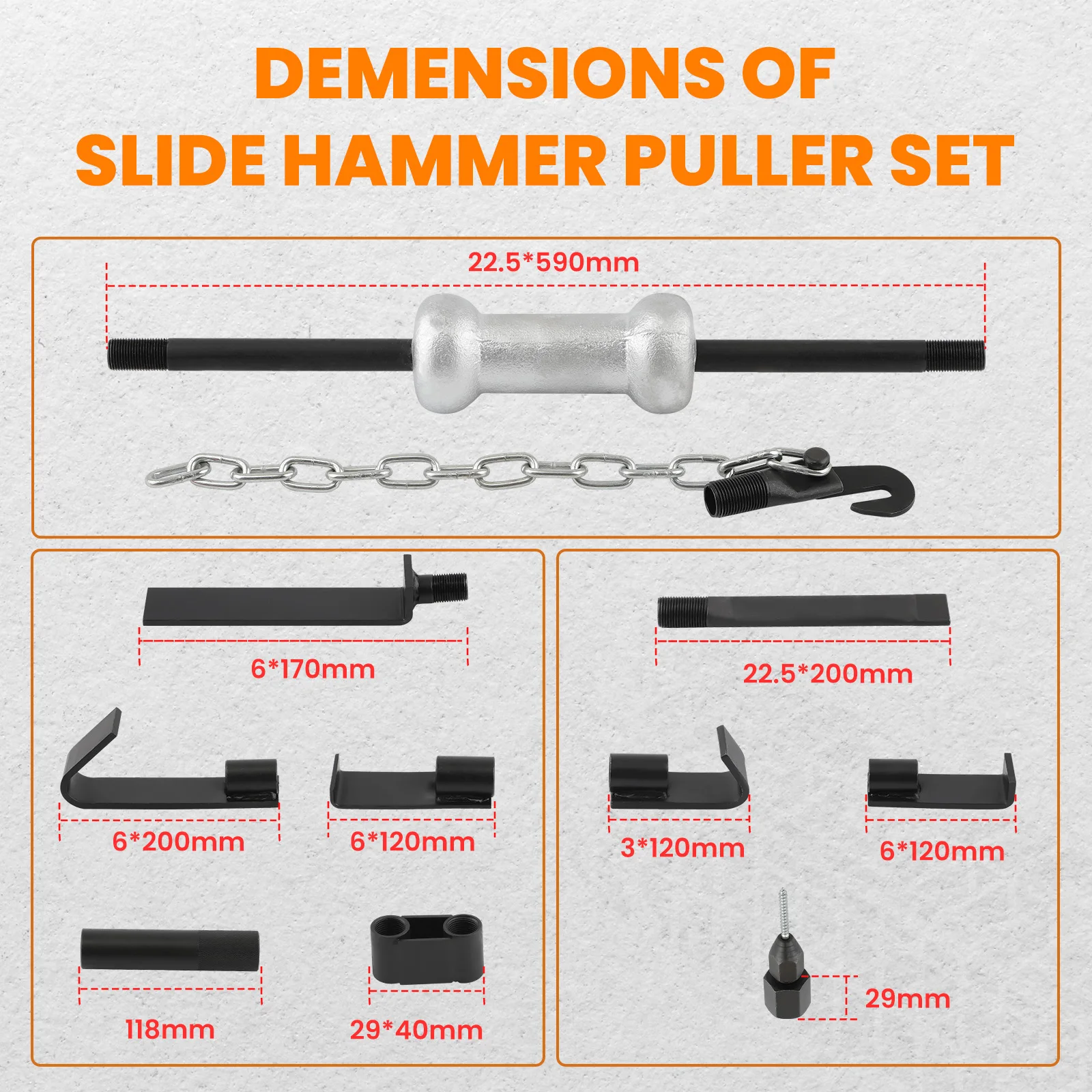 18Pcs Slide Hammer Dent Puller Auto Body Repair Kit Bearing Removal Tool Set