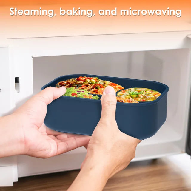 Boîte à Bento en Silicone de 500ml, récipient de stockage des aliments Portable, boîte de repas de voyage étanche avec 4 compartiments, coffre-fort pour micro-ondes pour la maison 6