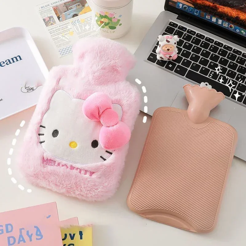 Grand sac à eau chaude en peluche Hello Cat pour fille, chauffe-mains mignon, bouteille Cinnamoroll Plus, velours épaissi, VPN sion-Verde, sac à eau chaude