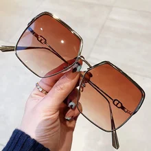 

Unique Half Frame Oversized Square Sunglasses For Women Luxury Brand Pink Brown Gradient Sun Glasses Female Sun Glasses Frame