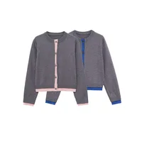 Autumn New Women's Versatile Sweater Button Contrast Splicing Round Neck Long Sleeve Knitted Coat