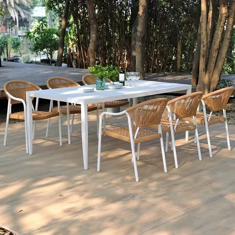 Garden furniture design wicker handwoven solid wooden teak