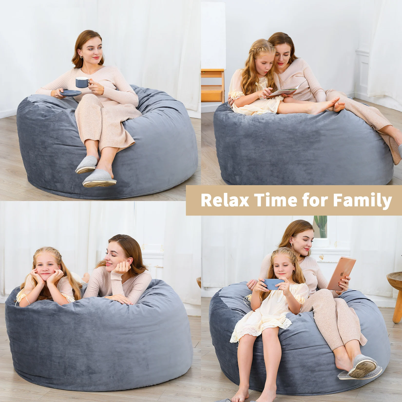 Riesiger Sitzsack mit Hochelastischem Memory-Schaum, Gefülltes Sitzsack-Sofa mit Niederländischem Samtbezug, Plüsch-Faulenzersitz – Detail 10