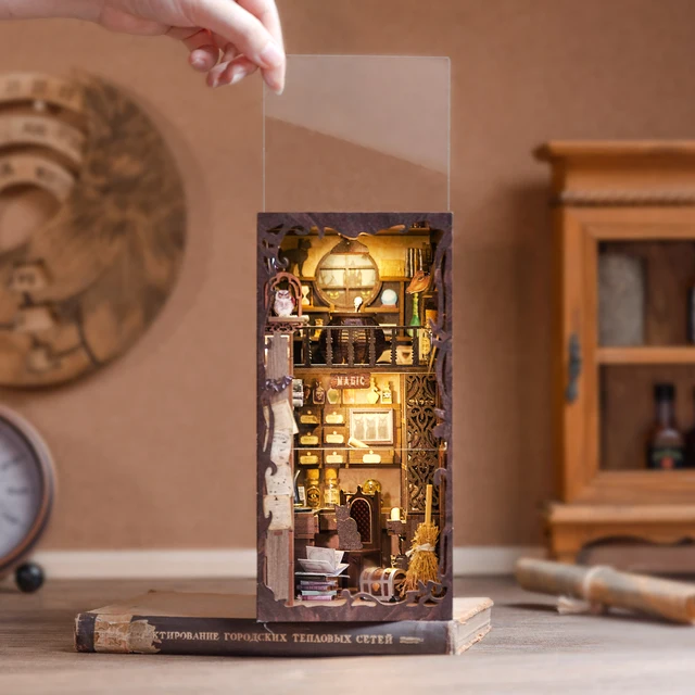 CUTEBEE DIY Book Nook Kit Miniature Doll House Home Touch Light Dust Cover Model Building Toys Gifts Magic Pharmacist 3