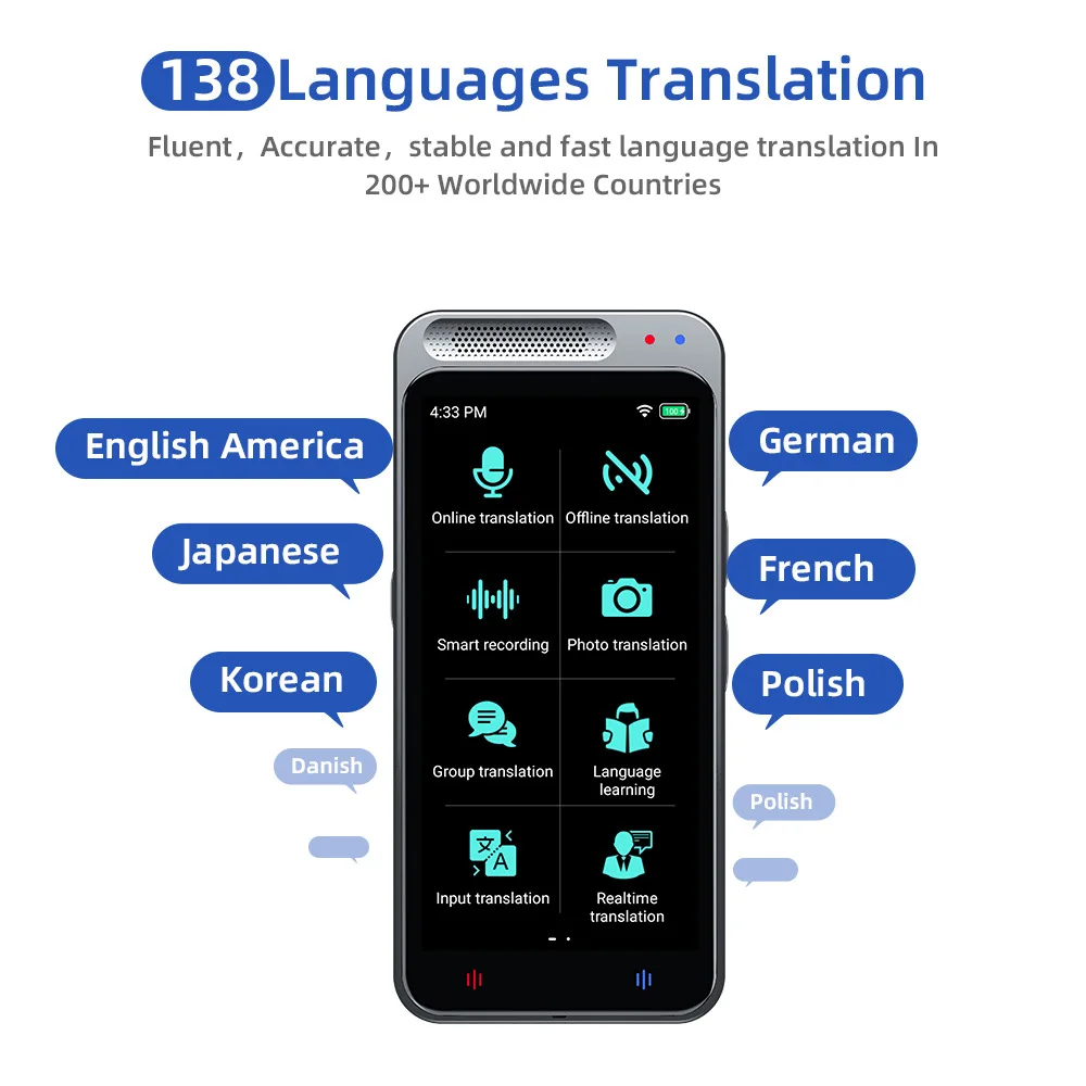 Z6 Language Translator Device 138 Languages Intelligent Translator Real-time Voice Recording Text Translation Device
