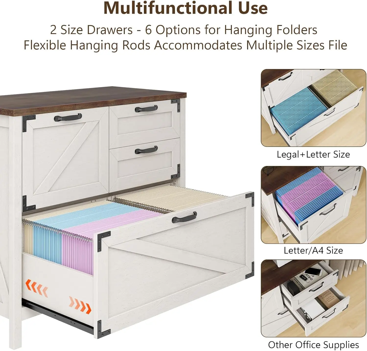 File Cabinet with 4 Drawers Farmhouse File Cabinet for Letter/Legal/A4 Size Hanging Files, Large Wood File Storage Cabinets